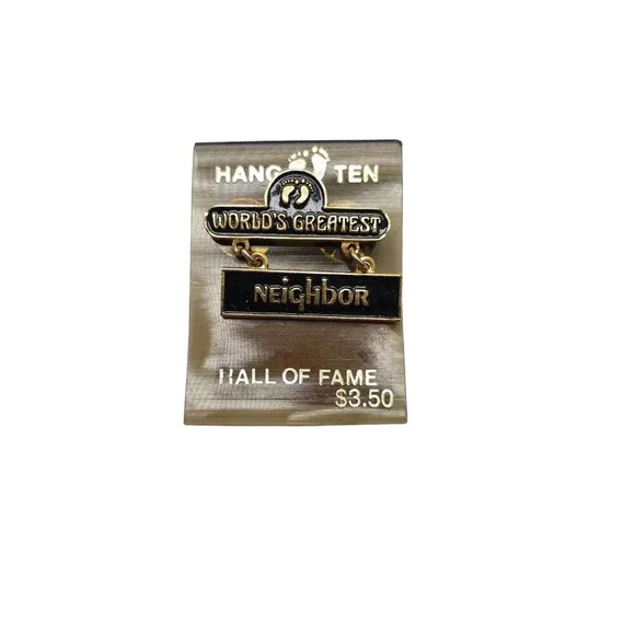 Hang Ten World's Greatest Neighbor Hall of Fame Footprints Lapel Brooch Pin VTG - Picture 1 of 4